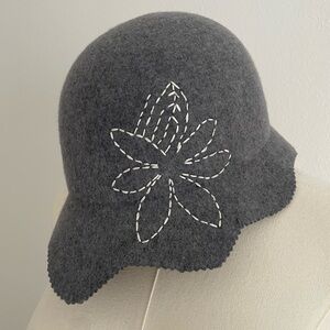 Chic Gray Cloche Hat with Floral Embroidery by Deluxe